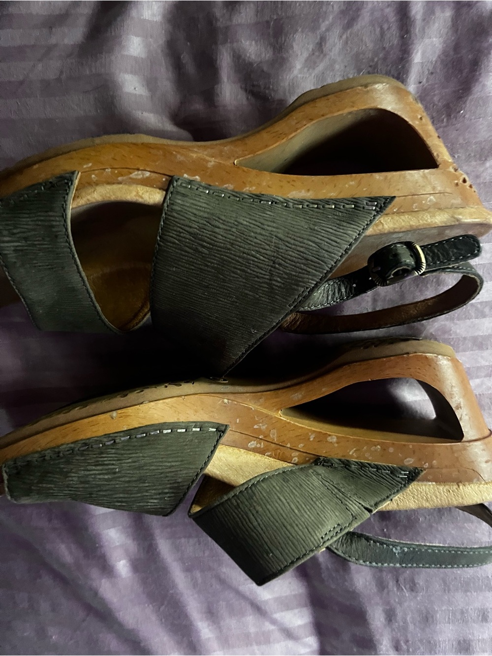 Dansko Black Leather Wedge Sandals with Wooden Platform